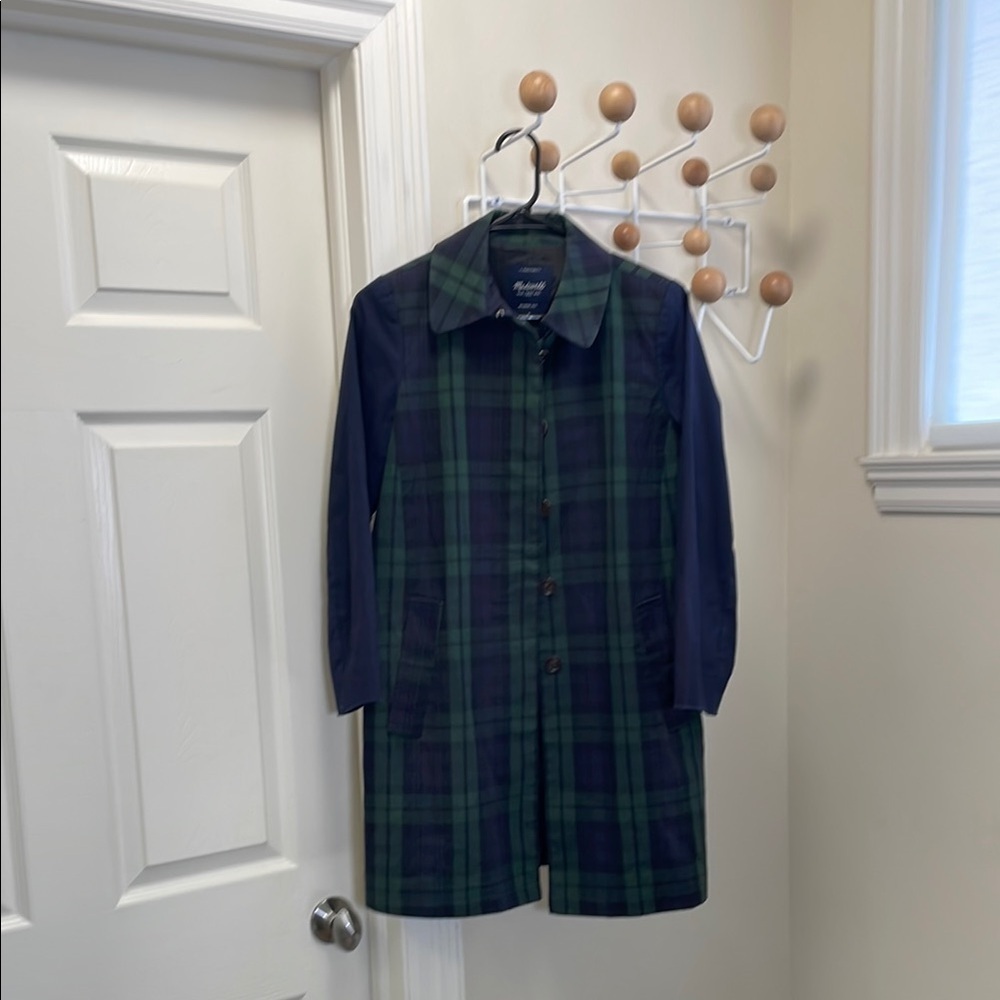 Madewell Trench Coat Plaid - Green / Navy - S